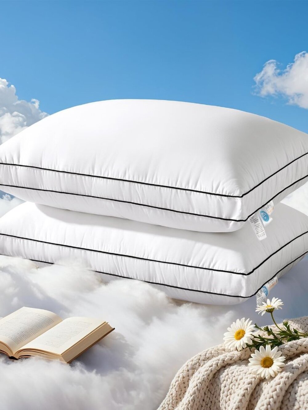 RDS Certified Goose Feather & Down Pillows, 3-Chamber Gusseted Design for Balanc